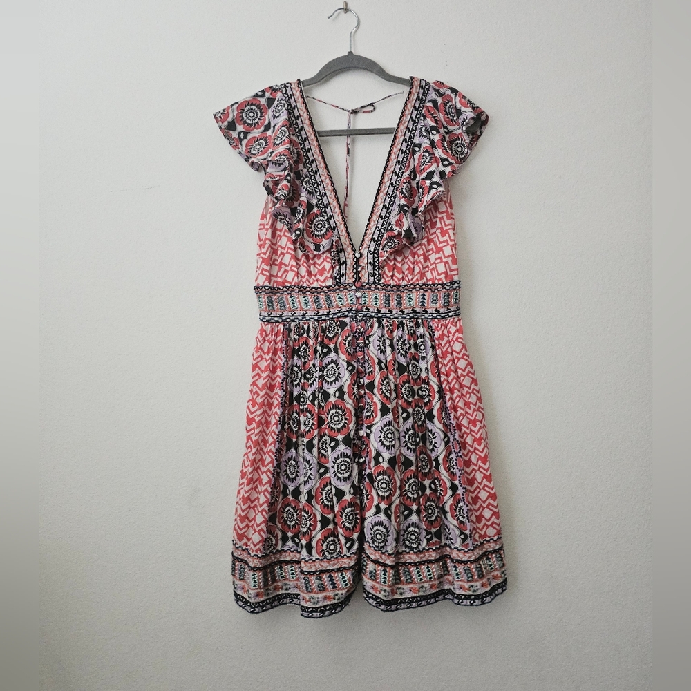 Anthropologie Red and Black Patterned Mini Dress